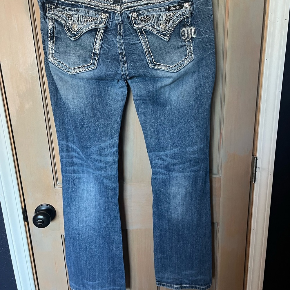 Miss Me Blue Boot Cut Jeans with Decorative Stitching